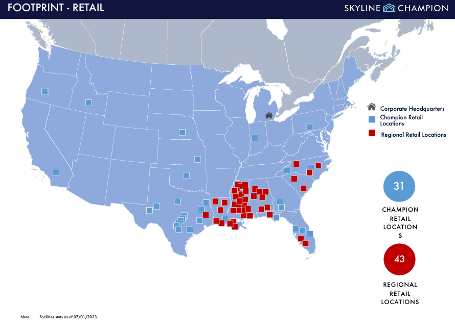 US map showing the Skyline's own retail locations