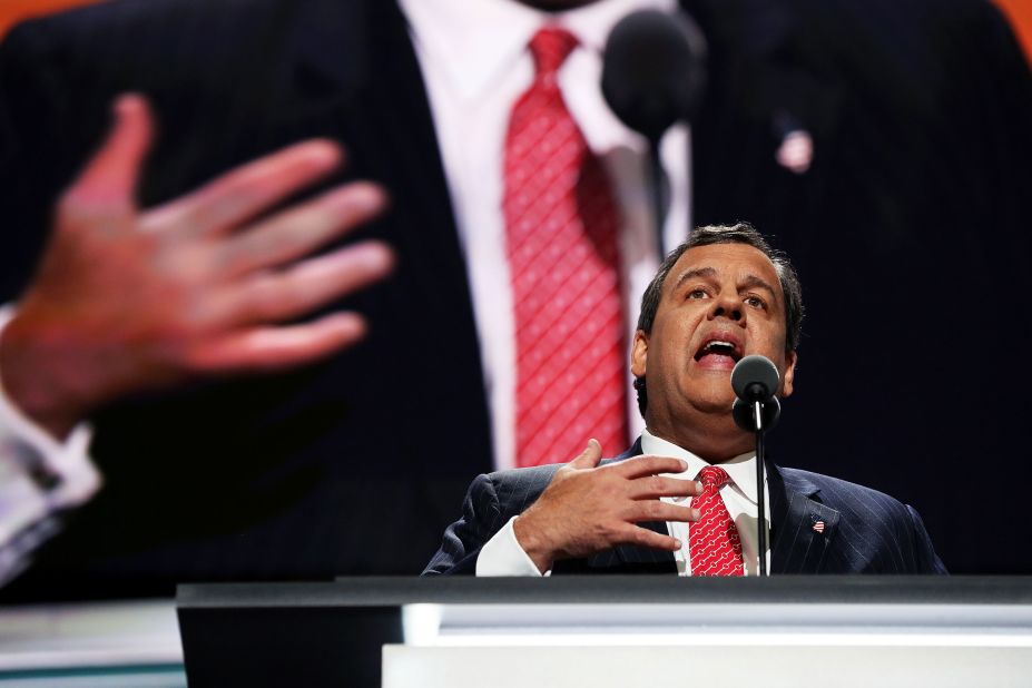 Christie delivers a speech on the second day of the Republican National Convention in July 2016. <a href=