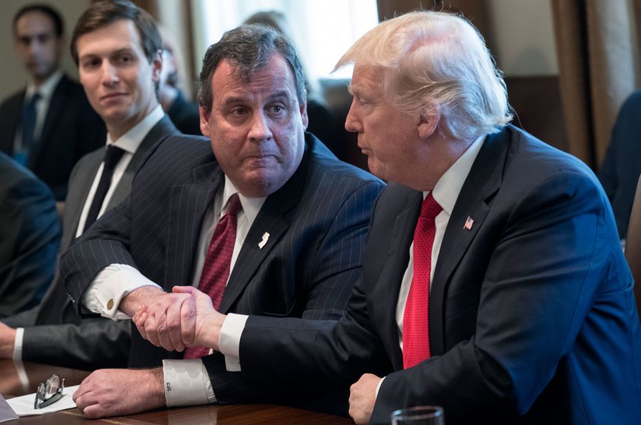 Christie shakes hands with President Trump at the White House in March 2017. Trump announced that Christie <a href=