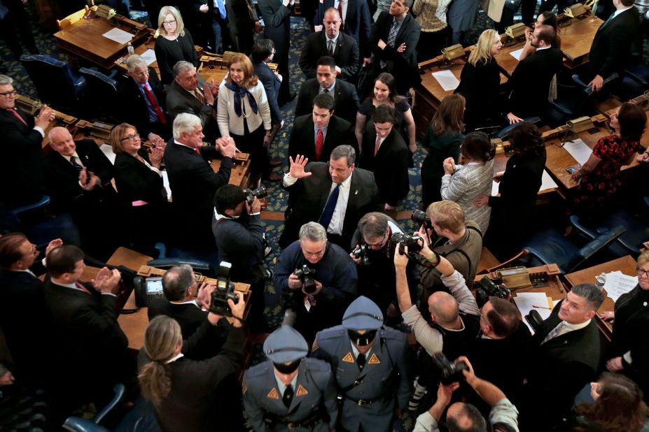 Christie leaves after delivering his final State of the State address in January 2018. His second term was just about up.